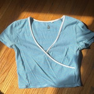 Cropped Blue and White Striped Cropped T-Shirt